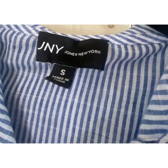 Jones New York Blue & White Striped Hooded Linen Blend Light Jacket Small - Picture 6 of 9